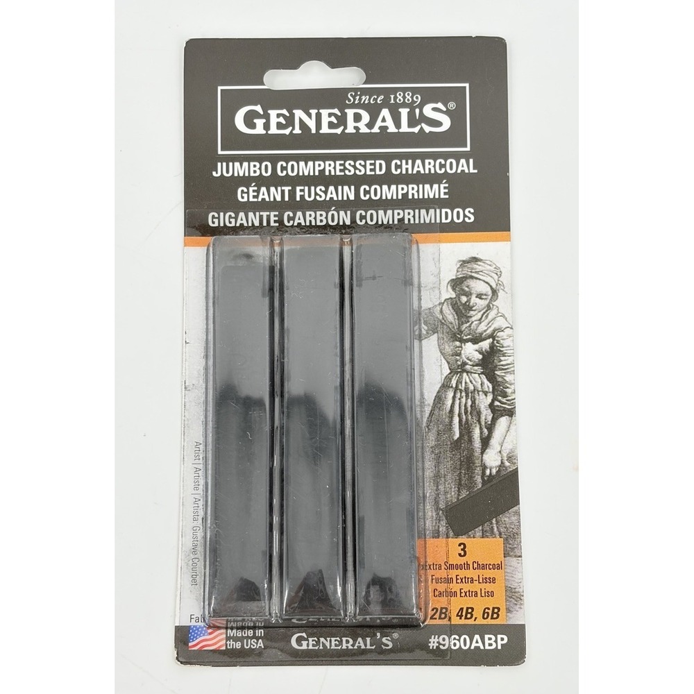 General's Jumbo Compressed Charcoal Sticks 3 Pack Black 2B 4B 6B #960ABP